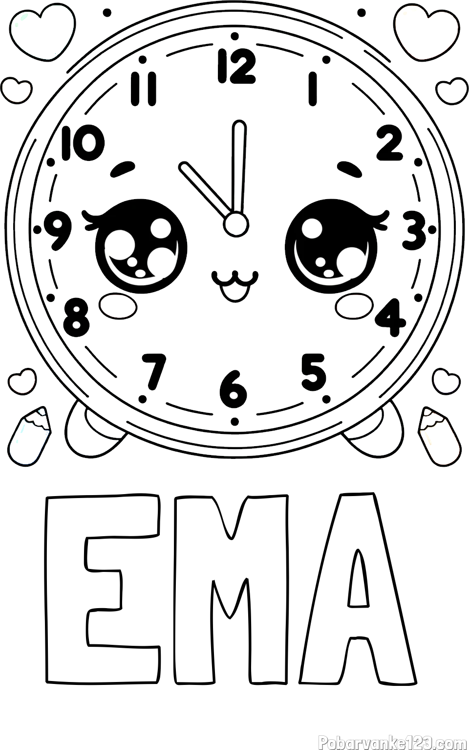 Pobarvanka imena EMA in pobarvanka ljubke ure