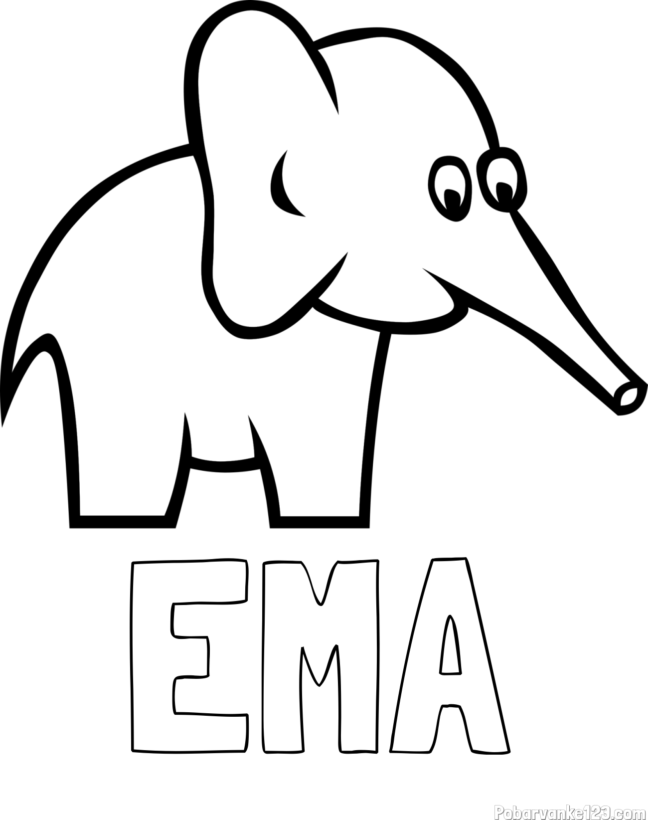 Pobarvanka imena EMA in pobarvanka ljubkega slončka