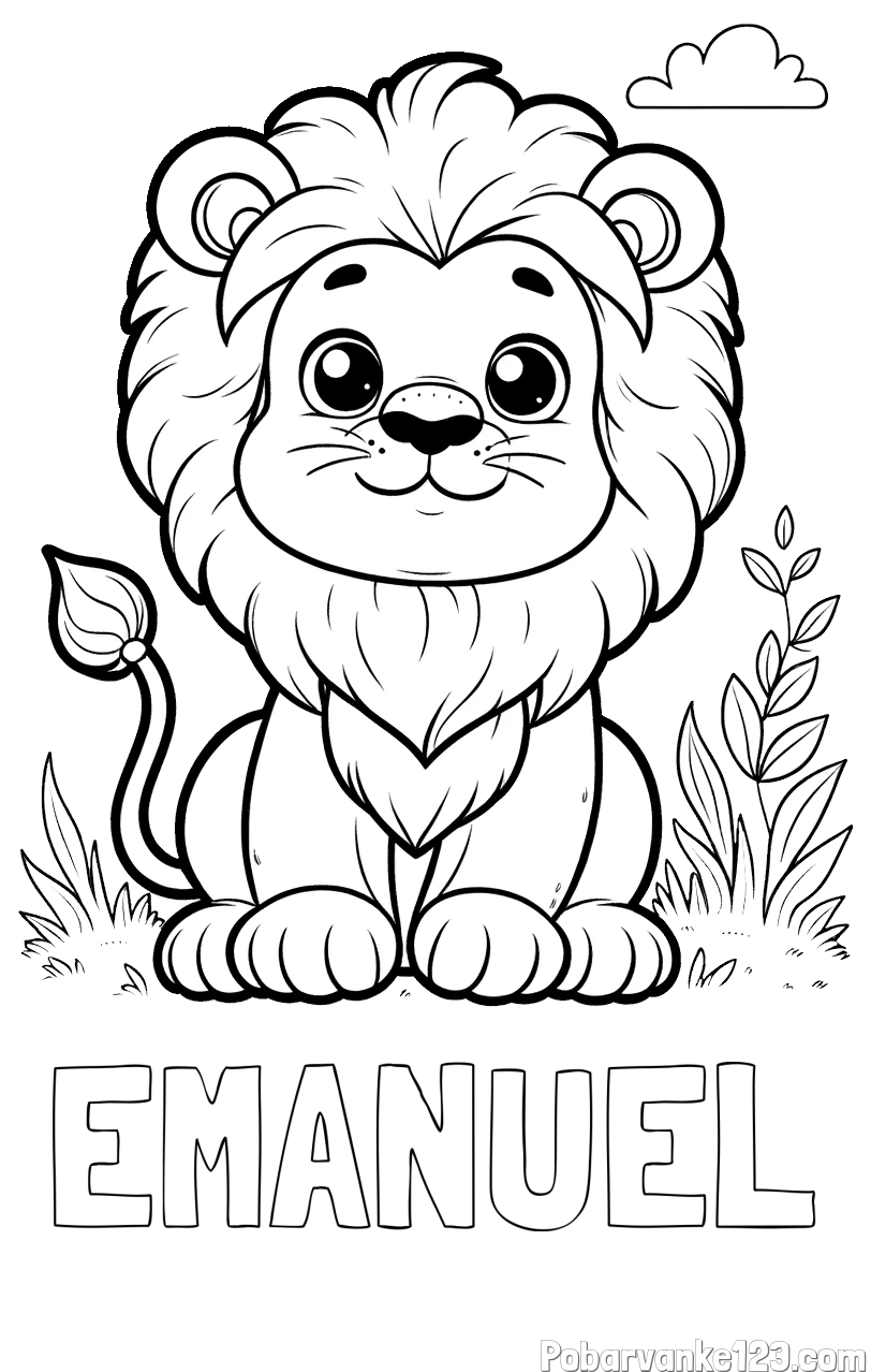 Pobarvanka imena EMANUEL in pobarvanka ljubkega leva