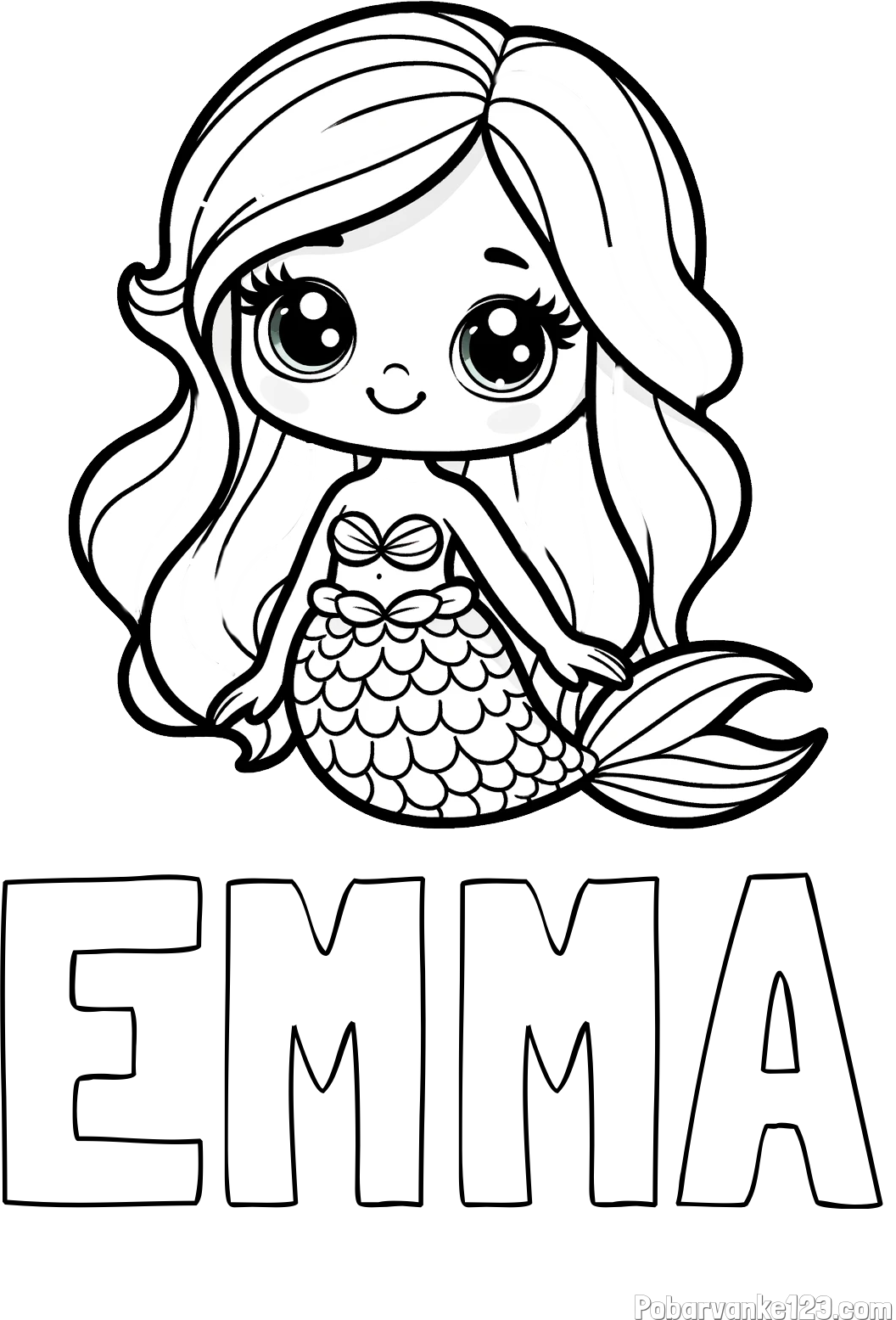Pobarvanka imena EMMA in pobarvanka prikupne morske deklice