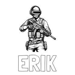 Online izdelana pobarvanka - Pobarvanka imena ERIK in pobarvanka PUBG osrednjega lika v bojnem položaju
