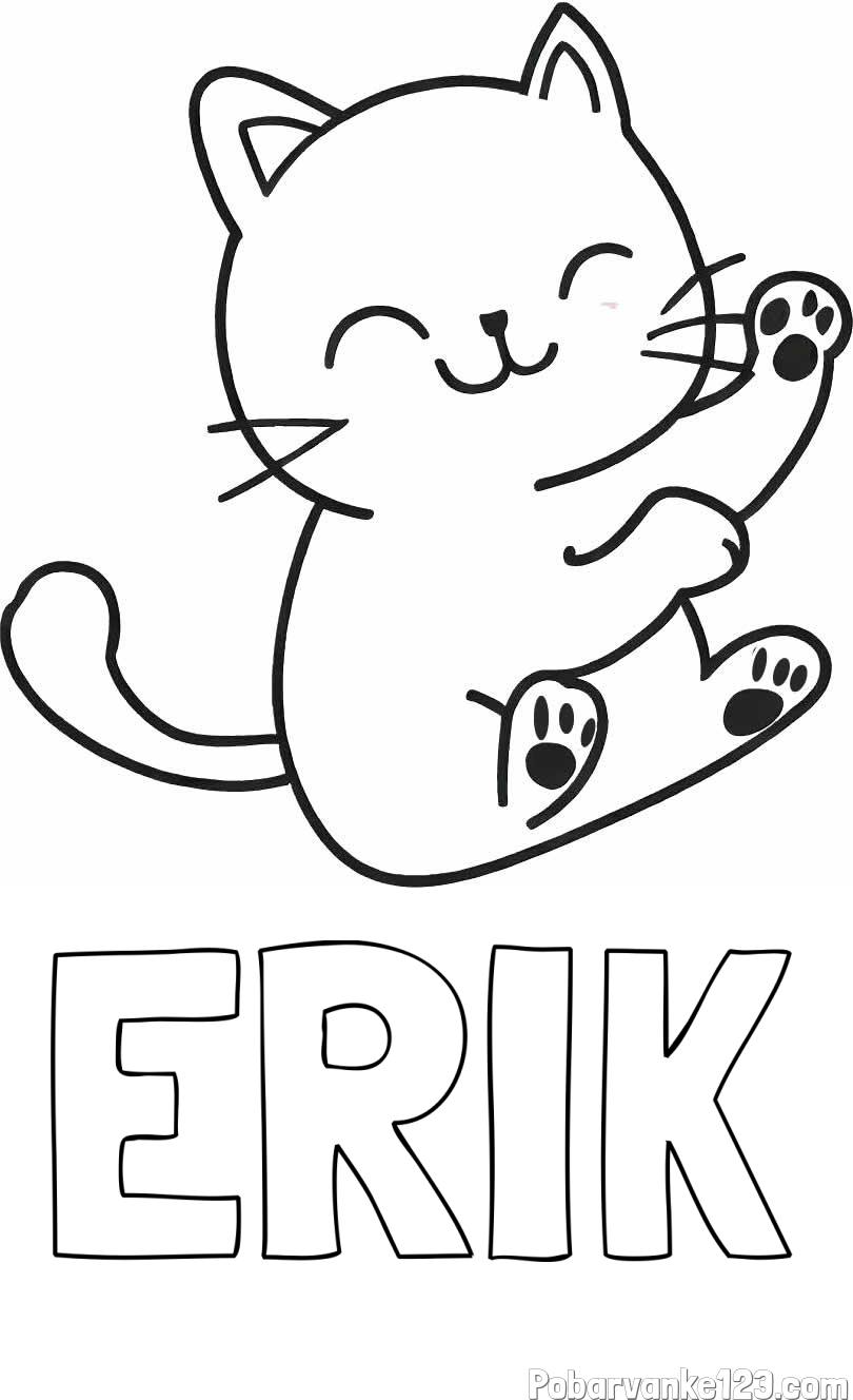 Pobarvanka imena ERIK in pobarvanka razigranega mucka