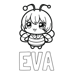 Online izdelana pobarvanka - Pobarvanka imena EVA in pobarvanka čebelice v stilu anime