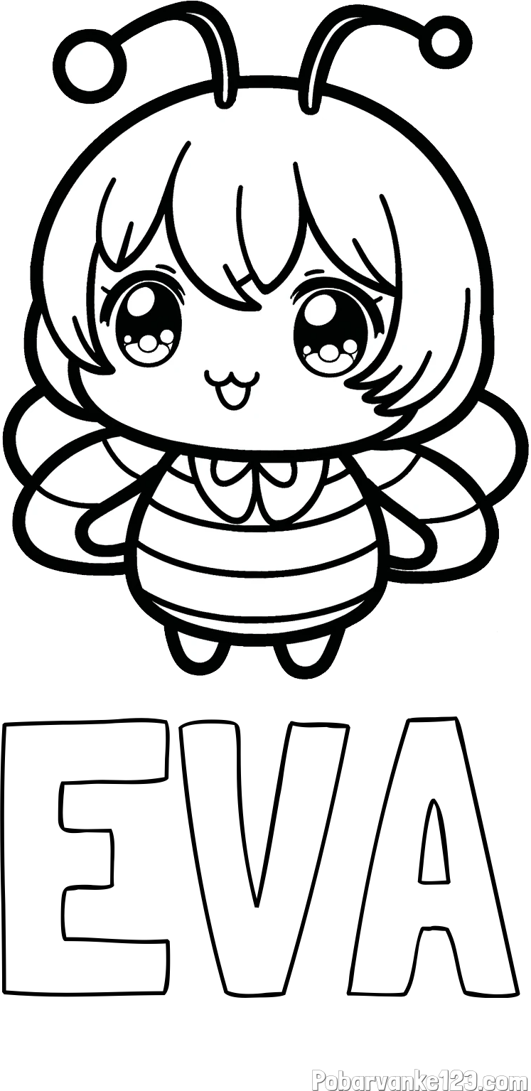 Pobarvanka imena EVA in pobarvanka čebelice v stilu anime