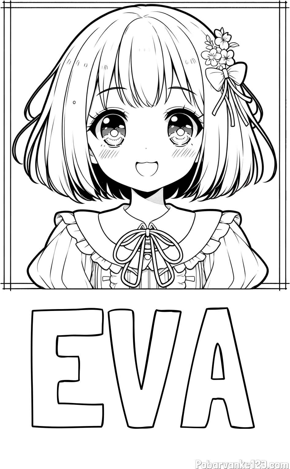 Pobarvanka imena EVA in pobarvanka ljubke punčke v anime slogu