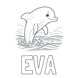 Online izdelana pobarvanka - Pobarvanka imena EVA in pobarvanka nasmejanega delfina v  skoku