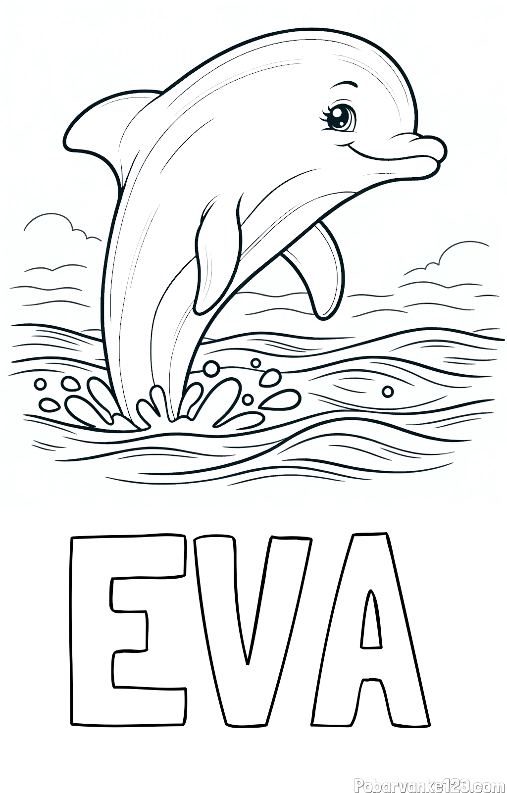 Pobarvanka imena EVA in pobarvanka nasmejanega delfina v  skoku