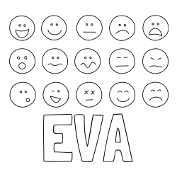 Online izdelana pobarvanka - Pobarvanka imena EVA in pobarvanka smeškov
