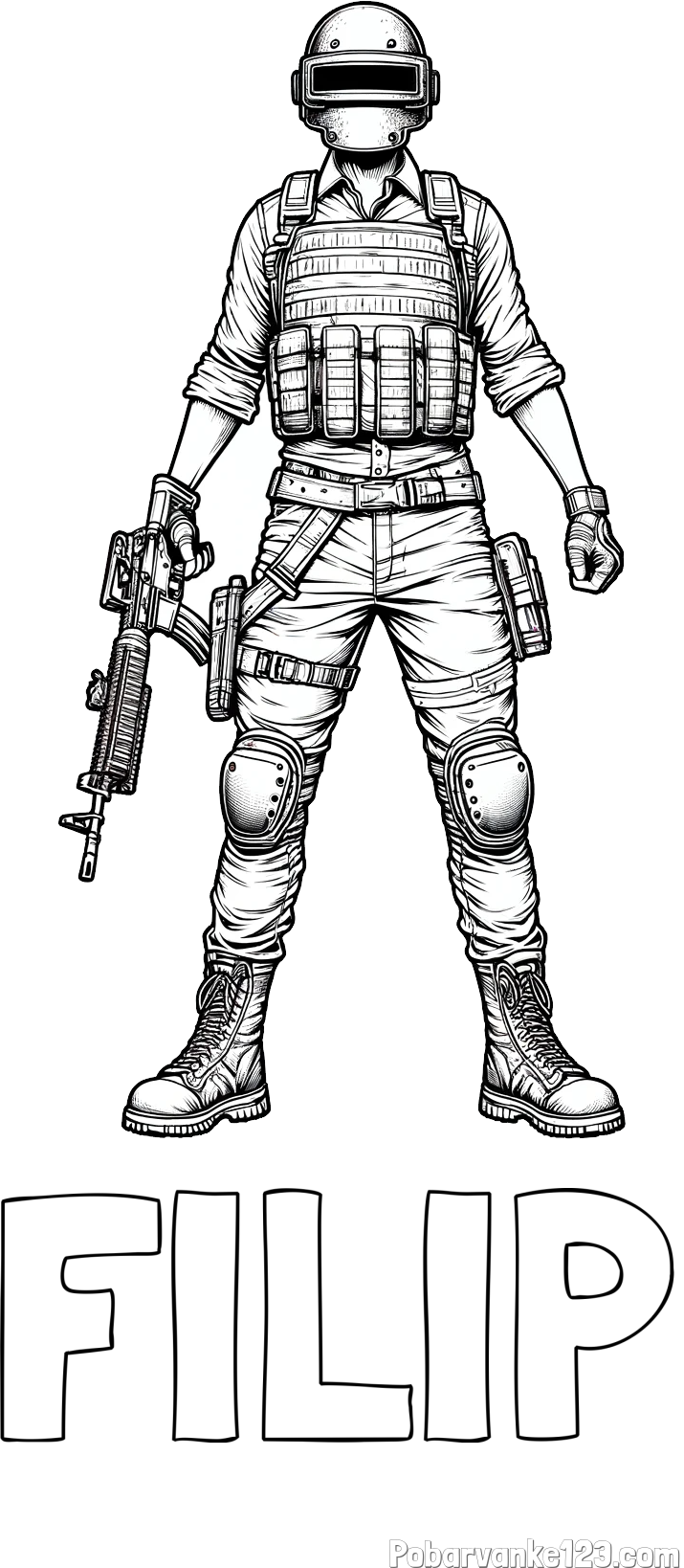 Pobarvanka imena FILIP in PUBG pobarvanka glavnega junaka narisanega od spredaj