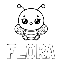 Online izdelana pobarvanka - Pobarvanka imena FLORA in otroška pobarvanka ljubke čebele