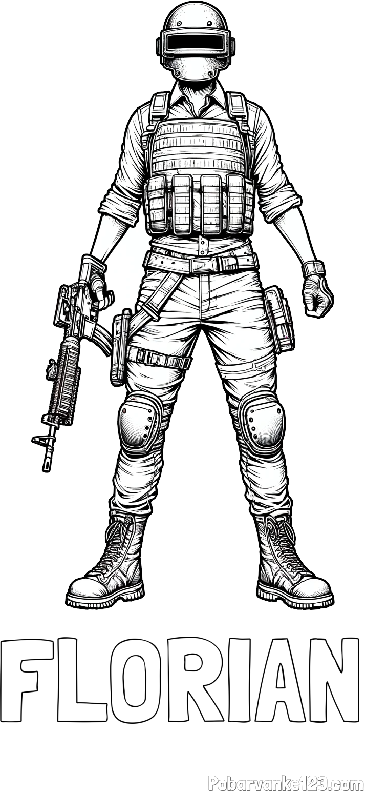 Pobarvanka imena FLORIAN in PUBG pobarvanka glavnega junaka narisanega od spredaj