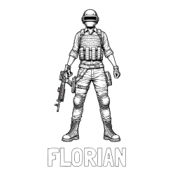 Online izdelana pobarvanka - Pobarvanka imena FLORIAN in PUBG pobarvanka glavnega junaka narisanega od spredaj