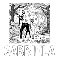 Online izdelana pobarvanka - Pobarvanka imena GABRIELA in pobarvanka srnice in jelenčka