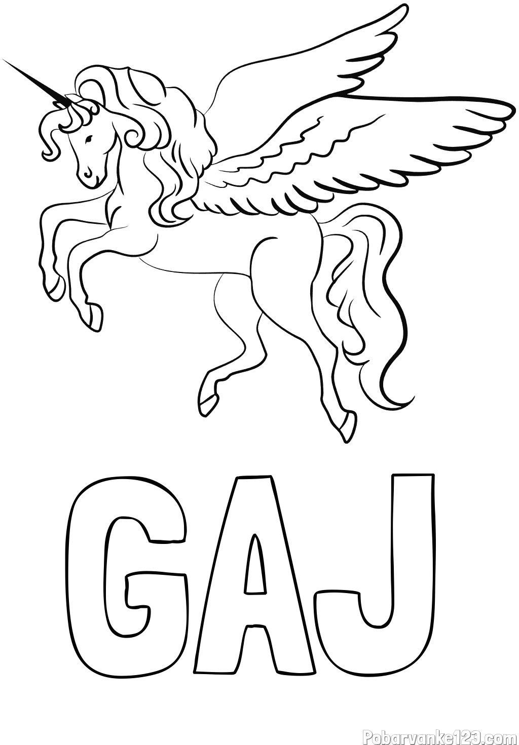 Pobarvanka imena GAJ in lepa pobarvanka samoroga