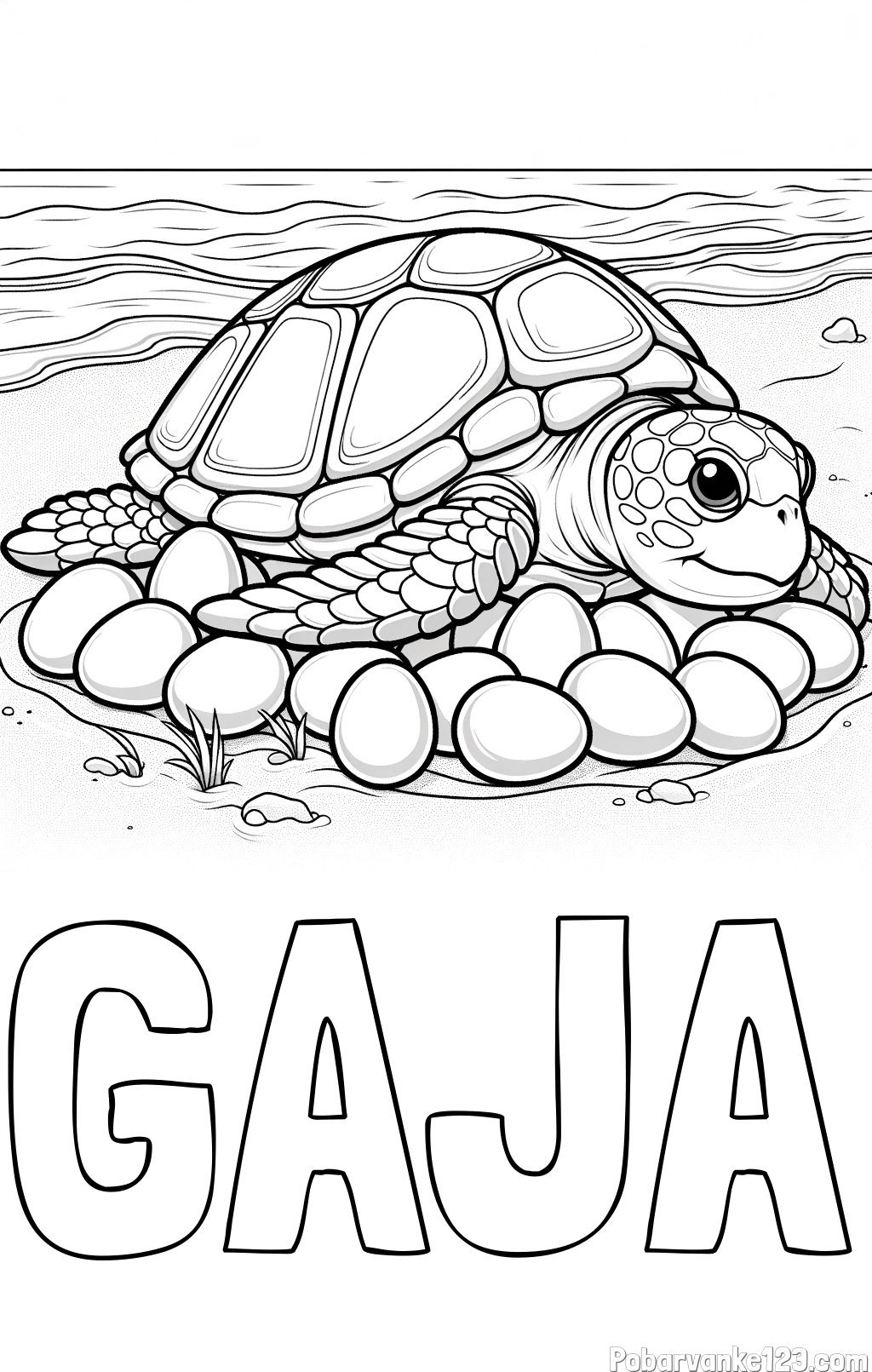 Pobarvanka imena GAJA in pobarvanka želve na obali