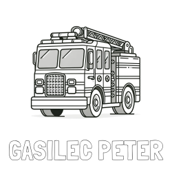 Online izdelana pobarvanka - Pobarvanka imena GASILEC PETER in pobarvanka velikega gasilskega avta