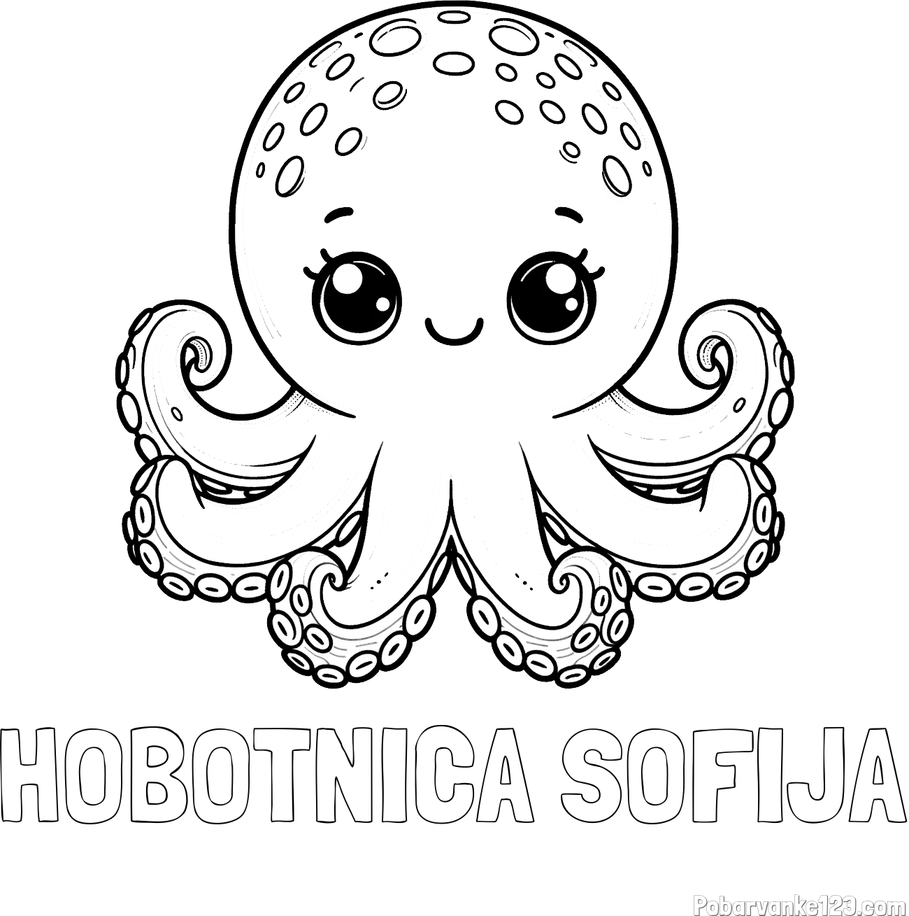 Pobarvanka imena HOBOTNICA SOFIJA in otroška pobarvanka ljubke hobotnice