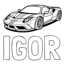 Online izdelana pobarvanka - Pobarvanka imena IGOR in pobarvanka čudovitega športnega avtomobila