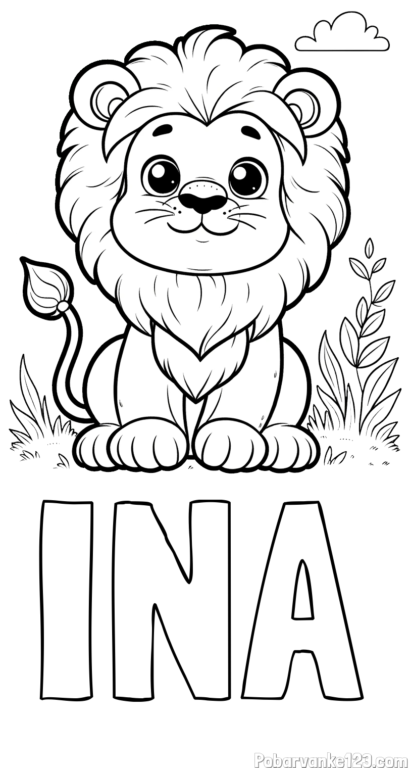 Pobarvanka imena INA in pobarvanka ljubkega leva
