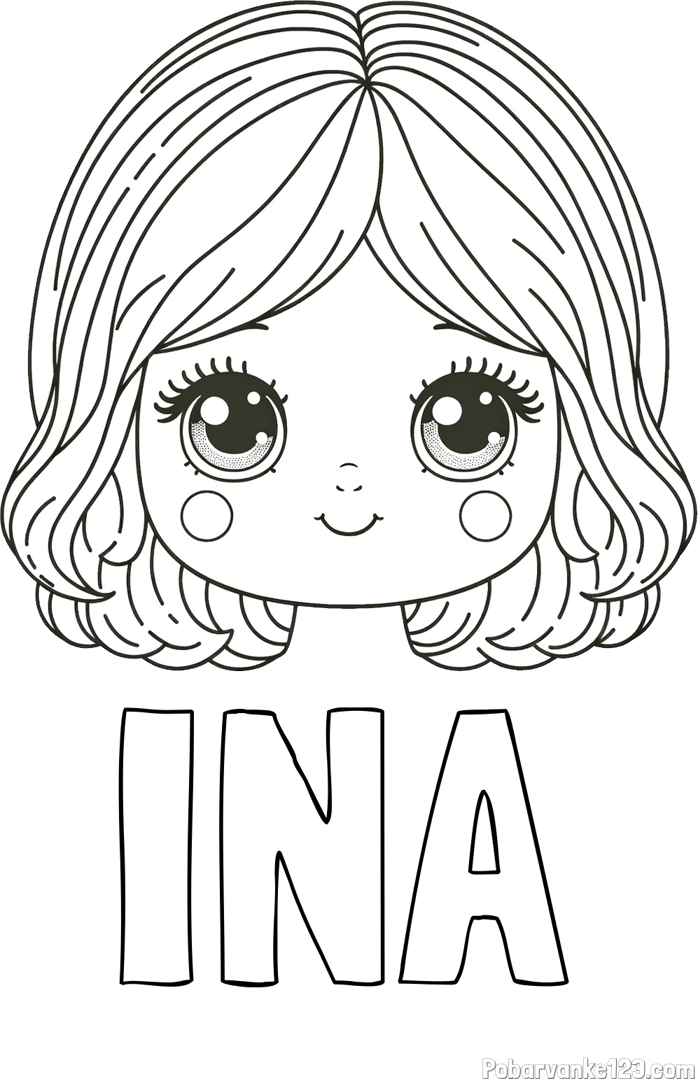 Pobarvanka imena INA in pobarvanka obraza prikupne punčke