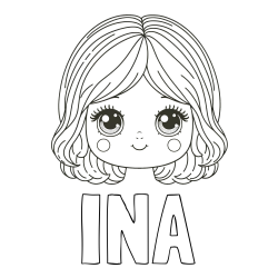 Online izdelana pobarvanka - Pobarvanka imena INA in pobarvanka obraza prikupne punčke