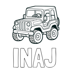 Online izdelana pobarvanka - Pobarvanka imena INAJ in preprosta pobarvanka jeep-a