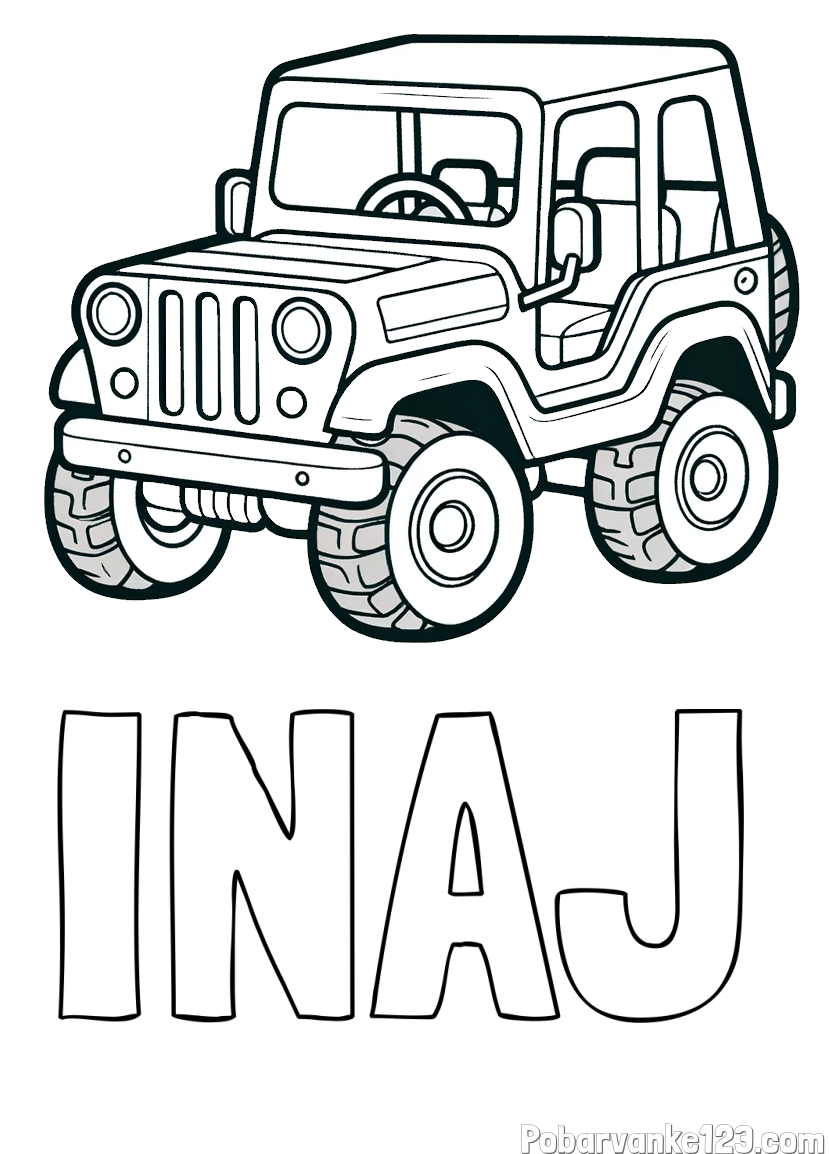 Pobarvanka imena INAJ in preprosta pobarvanka jeep-a