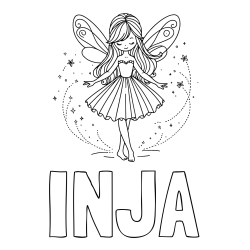 Online izdelana pobarvanka - Pobarvanka imena INJA in pobarvanka ljubke čarobne vile