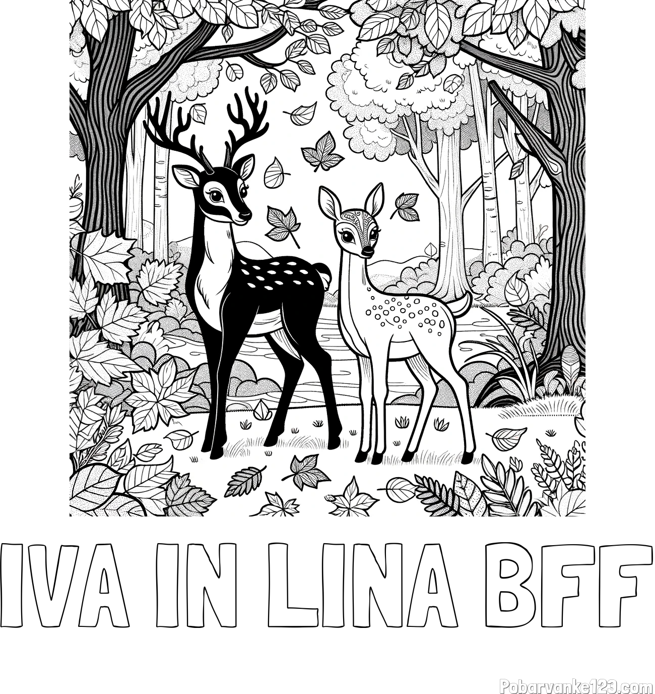 Pobarvanka imena IVA IN LINA BFF in pobarvanka srnice in jelenčka