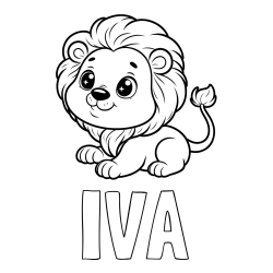 Online izdelana pobarvanka - Pobarvanka imena IVA in pobarvanka igrivega levčka