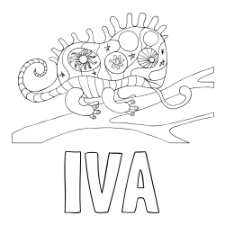 Online izdelana pobarvanka - Pobarvanka imena IVA in pobarvanka kameleona  mandale