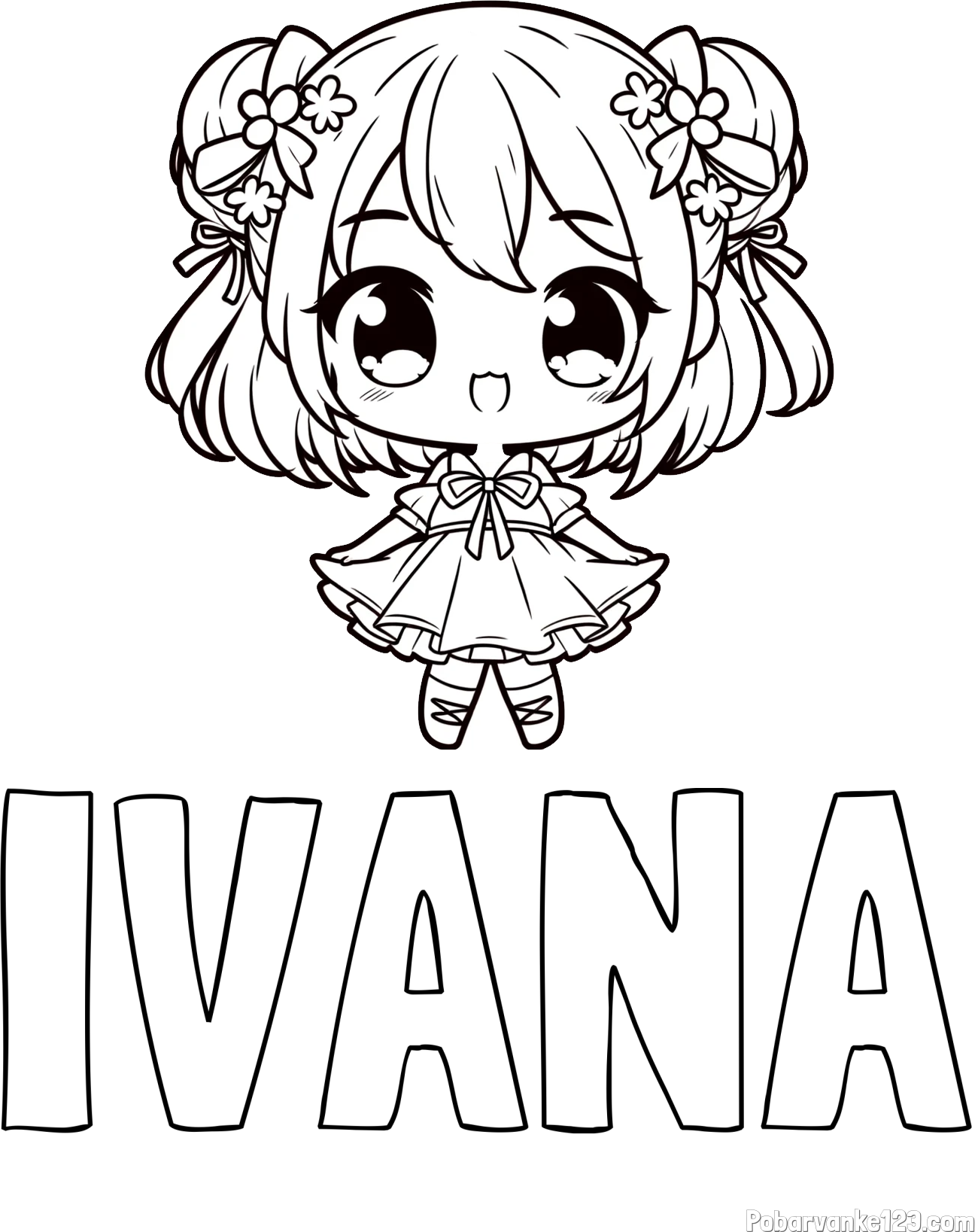 Pobarvanka imena IVANA in otroška pobarvanka punčke v japonskem anime slogu