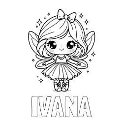 Online izdelana pobarvanka - Pobarvanka imena IVANA in pobarvanka čarobne vile z ljubkim obrazom