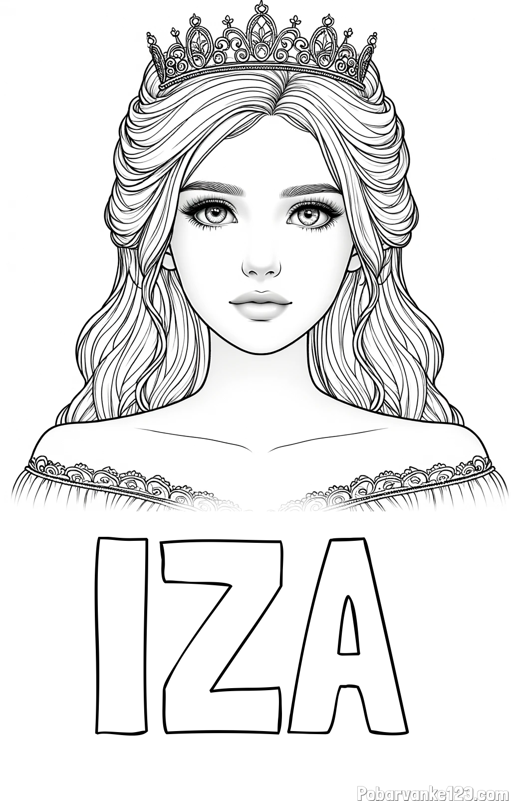 Pobarvanka imena IZA in pobarvanka prikupne princeske s čudovitimi očmi
