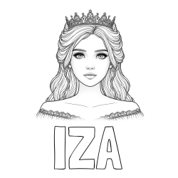 Online izdelana pobarvanka - Pobarvanka imena IZA in pobarvanka prikupne princeske s čudovitimi očmi