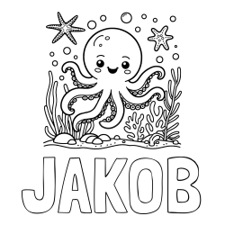 Online izdelana pobarvanka - Pobarvanka imena JAKOB in pobarvanka hobotnice