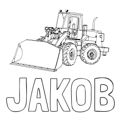 Online izdelana pobarvanka - Pobarvanka imena JAKOB in pobarvanka velikega bagra