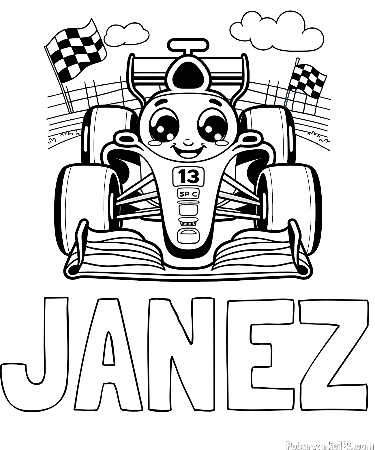 Pobarvanka imena JANEZ in otroška pobarvanka FORMULA 1
