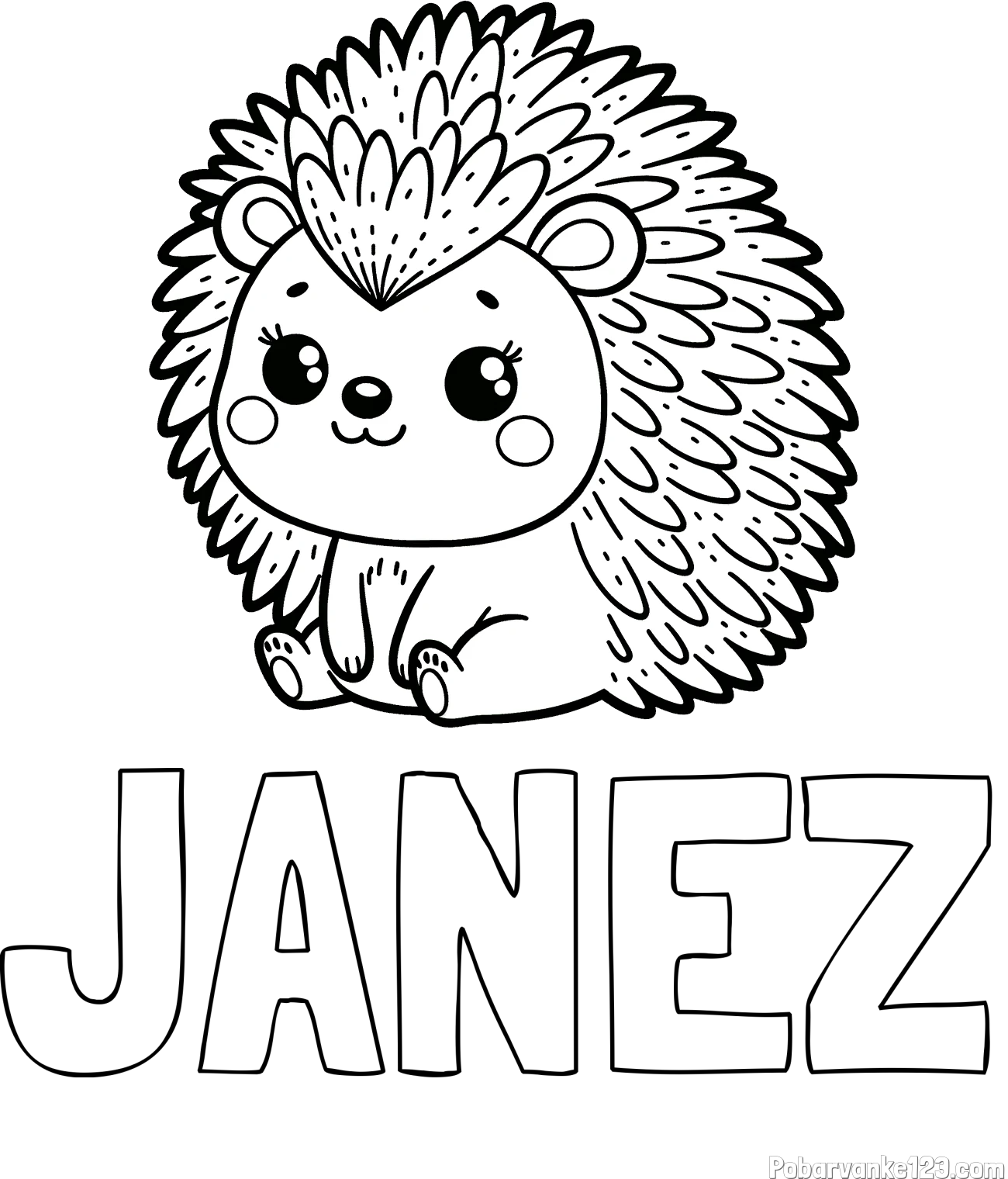 Pobarvanka imena JANEZ in pobarvanka nasmejanega ježka