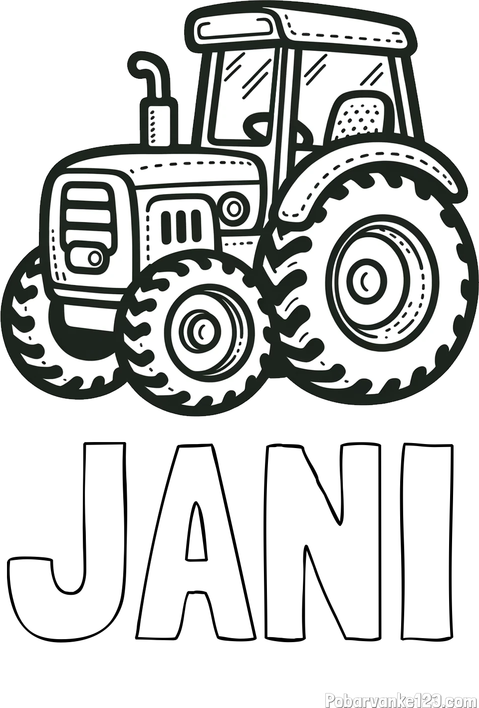 Pobarvanka imena JANI in pobarvanka čudovitega traktorja