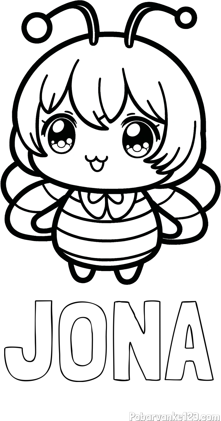 Pobarvanka imena JONA in pobarvanka čebelice v stilu anime