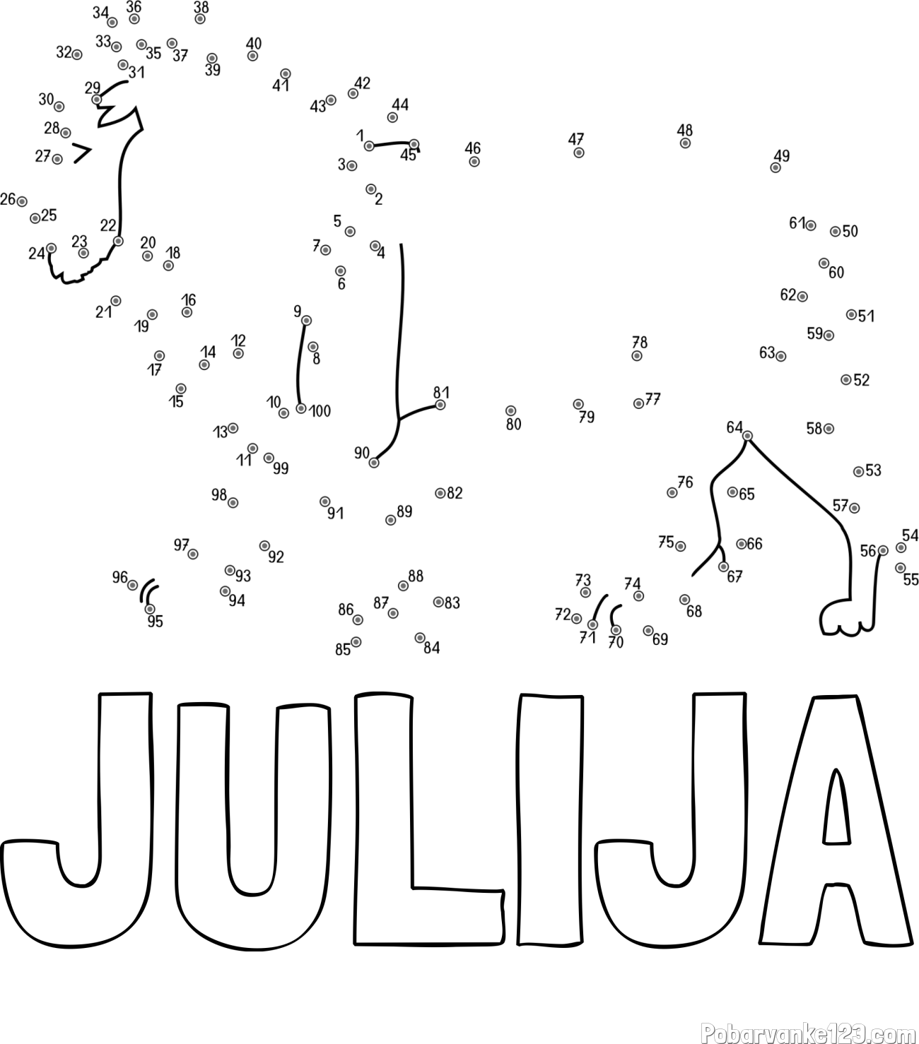 Pobarvanka imena JULIJA in pobarvanka leva - poveži številke