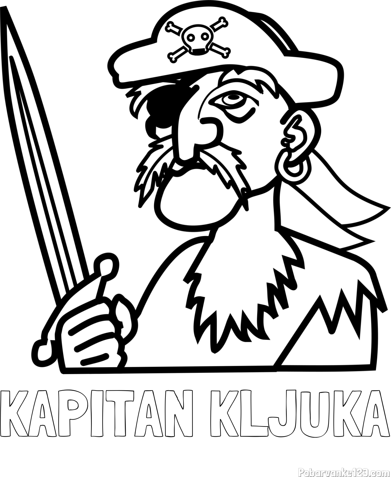 Pobarvanka imena KAPITAN KLJUKA in pobarvanka gusarja s kljukastim nosom
