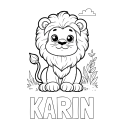 Online izdelana pobarvanka - Pobarvanka imena KARIN in pobarvanka ljubkega leva
