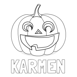 Online izdelana pobarvanka - Pobarvanka imena KARMEN in pobarvanka nasmejane buče za noč čarovnic
