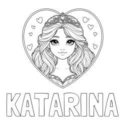 Online izdelana pobarvanka - Pobarvanka imena KATARINA in pobarvanka princeske ter srčkov