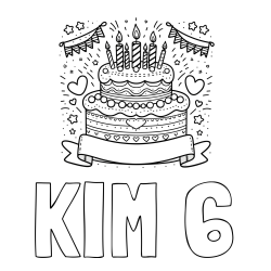 Online izdelana pobarvanka - Pobarvanka imena KIM 6 in pobarvanka velike torte za rojstni dan