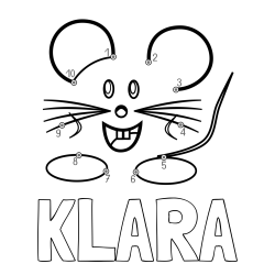 Online izdelana pobarvanka - Pobarvanka imena KLARA in pobarvanka poveži številke - ljubka miška
