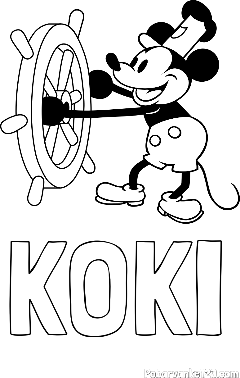 Pobarvanka imena KOKI in pobarvanka Miki Miške (Mickey Mouse)