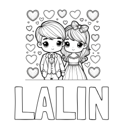 Online izdelana pobarvanka - Pobarvanka imena LALIN in pobarvanka dveh zaljubljencev s srčki